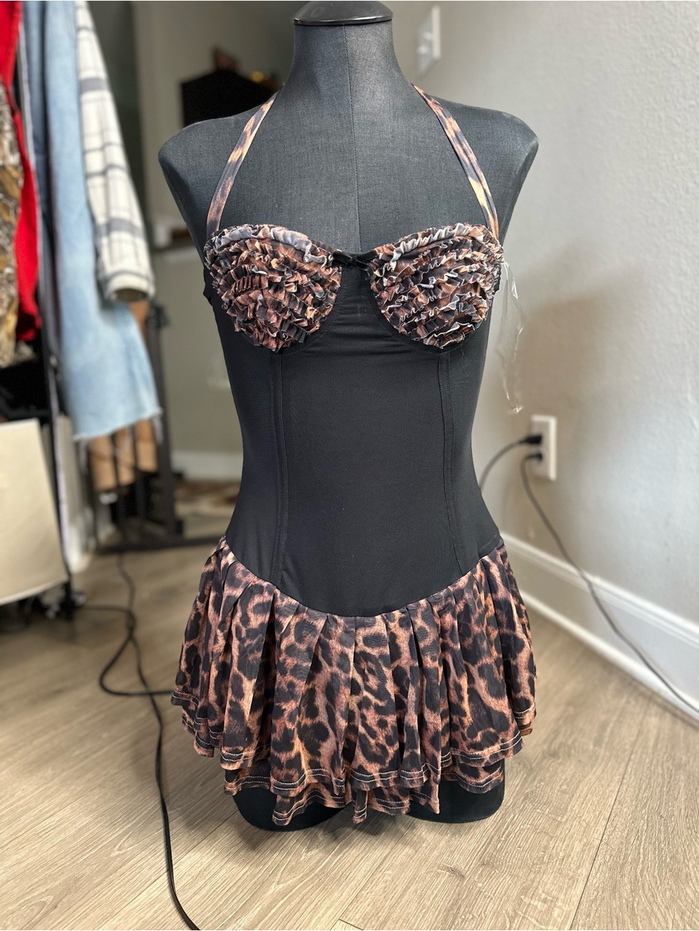 Dolls Kill Leopard Print Halter Romper in Brown & Black